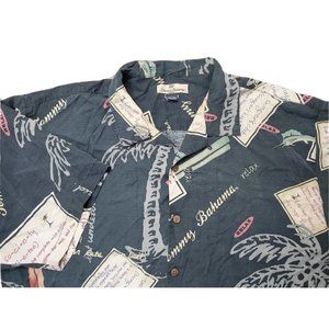 Tommy Bahama Men XL Black Beachy Casual Button Shirt 100% Silk Tropical Hawaiian
